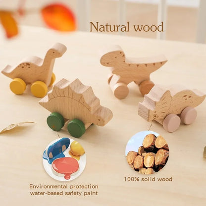 Dinosauri Giocattolo in Legno con Ruote – Gioco Educativo e Creativo per Bambini