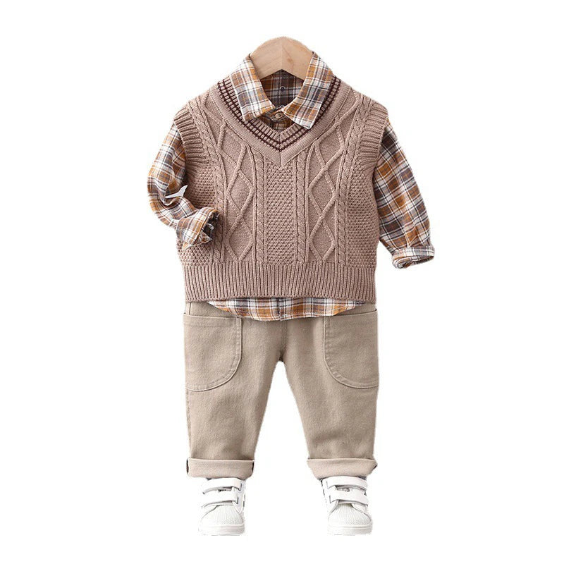Completo Bambino 3 Pezzi Autunno/Inverno in Cotone – Camicia a Quadri, Gilet e Pantaloni