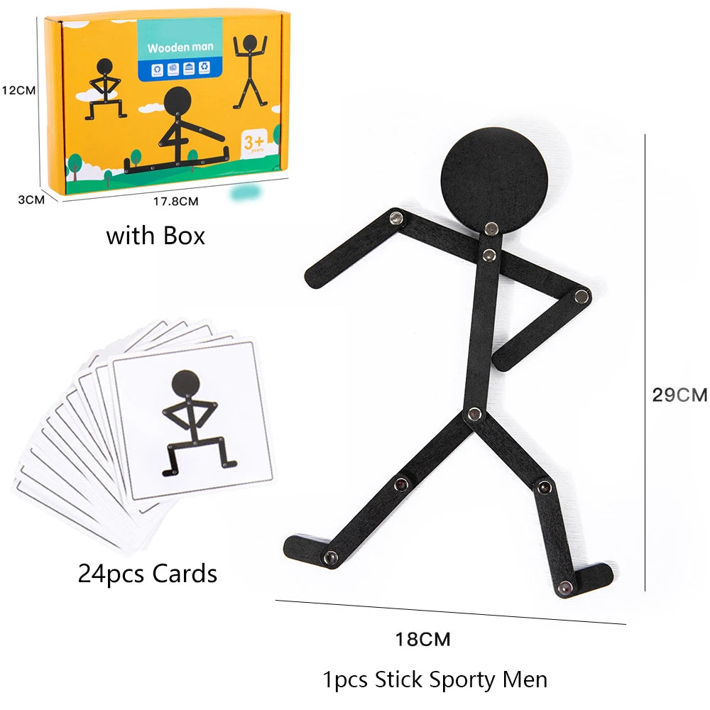 Figura Snodabile con 48 Pose e Carte da Imitare - Gioco Educativo Ispirato al Metodo Montessori
