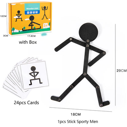 Figura Snodabile con 48 Pose e Carte da Imitare - Gioco Educativo Ispirato al Metodo Montessori