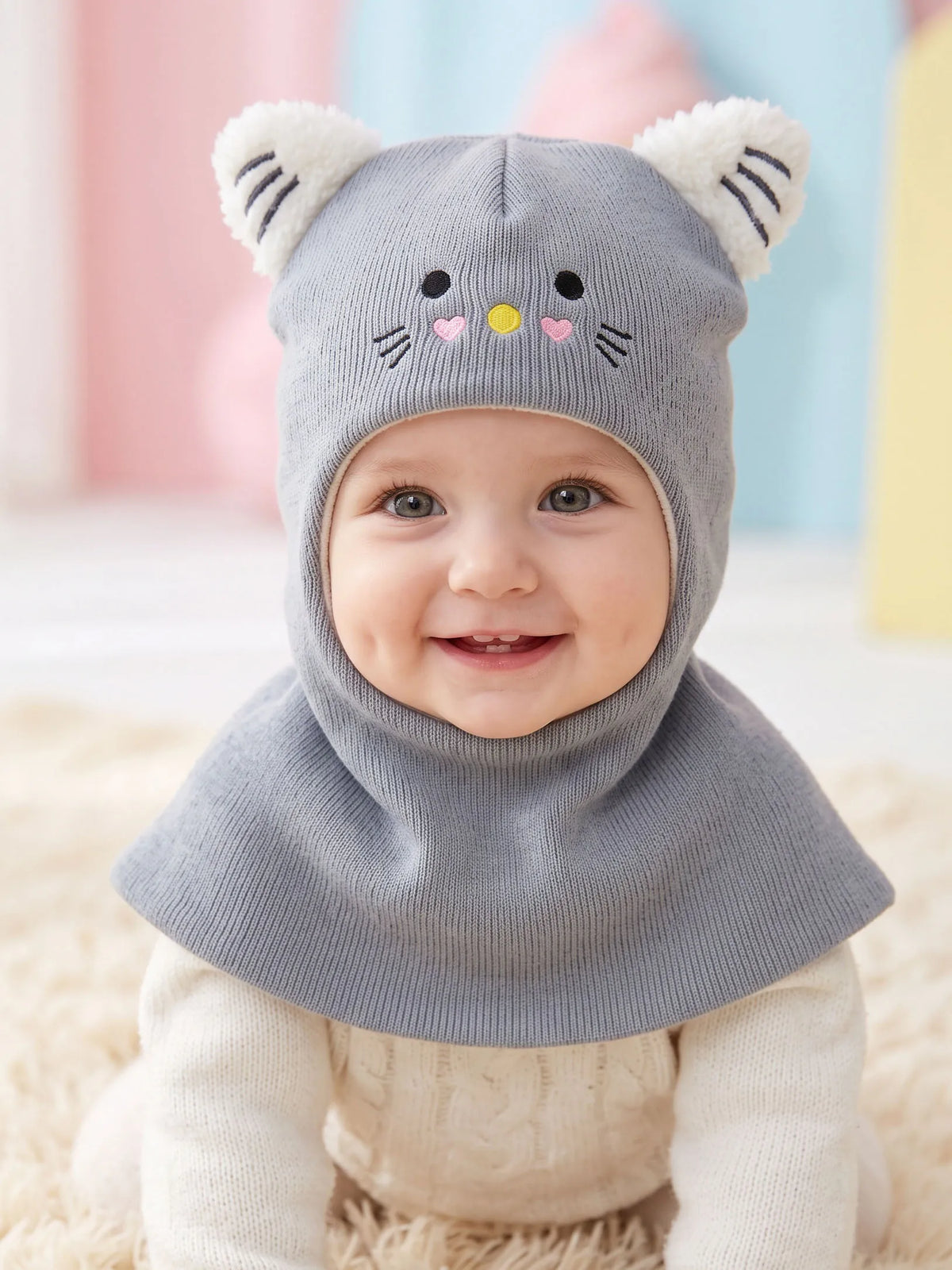 Passamontagna Invernale Bambino e Bambina in Maglia – Cappello con Scaldacollo Integrato e Orecchie da Gatto