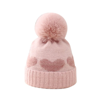 Cappello Invernale Neonata in Maglia – Berretto Elasticizzato con Pompon e Risvolto