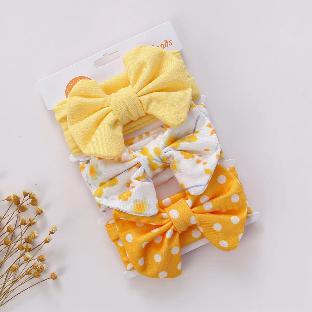 Set 3 Fasce Elastiche con Fiocco per Neonata e Bambina