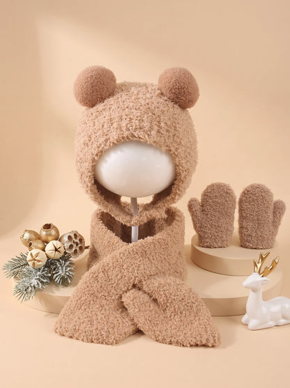 Set Invernale Neonato Effetto Teddy – Cappello Copriorecchie, Sciarpa e Guanti a Muffola