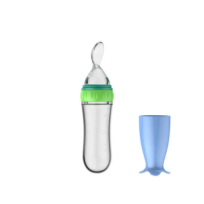 Cucchiaio Dosatore per Pappa 90 ml – Biberon Spremibile in Silicone per Svezzamento con Supporto