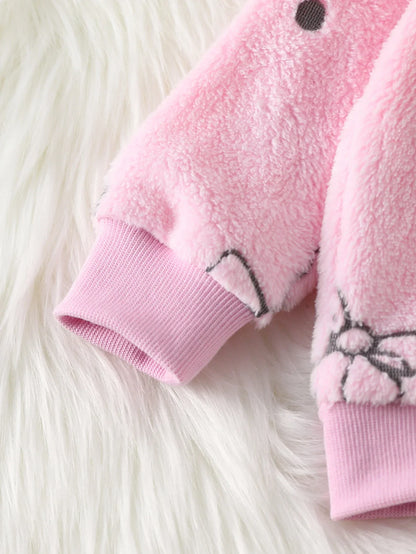 Tuta Invernale Bambina 2 Pezzi – Completo Rosa in Pile con Motivo a Fiocchi