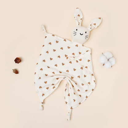 Copertina Doudou per Neonati in Mussola di Cotone – Coniglietto con Orecchie a Fantasia