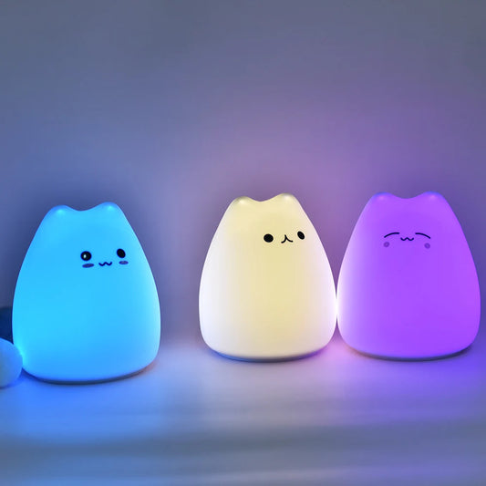 Luce Notturna LED in Silicone a Forma di Gattino con Sensore Touch e 7 Colori