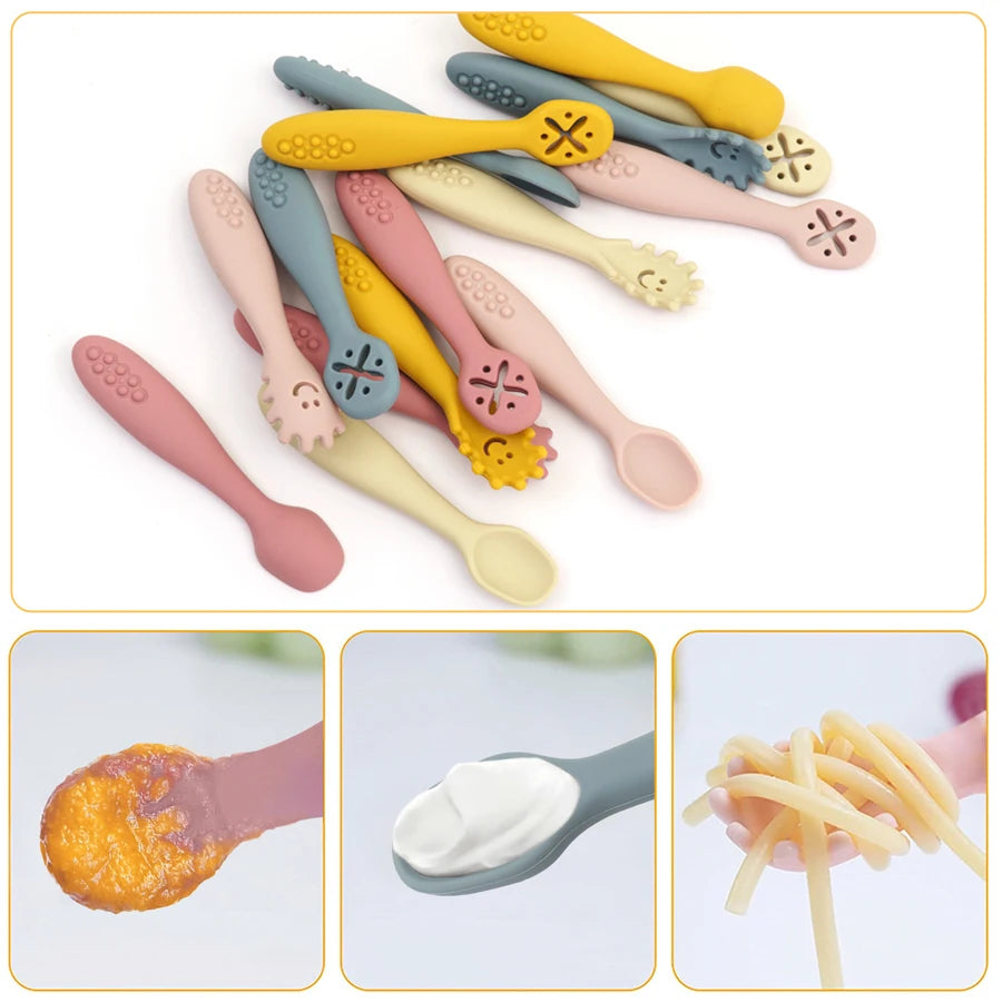 Set 3 Posatine in Silicone per Svezzamento e Autosvezzamento – Prime Posate per Neonato