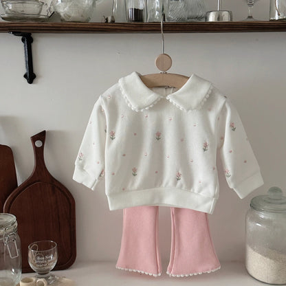 Completo Autunnale Bimba 2 Pezzi – Maglia Floreale e Pantaloni Svasati