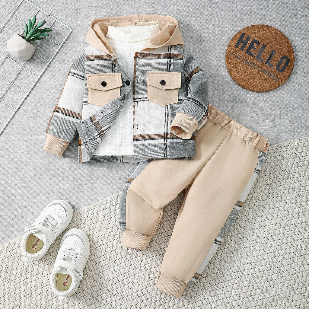 Completo Bambino 2 Pezzi Autunno Inverno – Giacca a Quadri con Cappuccio e Pantaloni Jogger