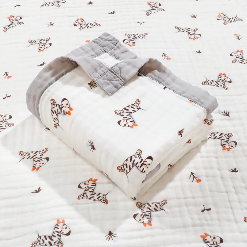 Copertina Neonato in Garza di Cotone 6 Strati 110×110 cm – Leggera, Traspirante e Morbida