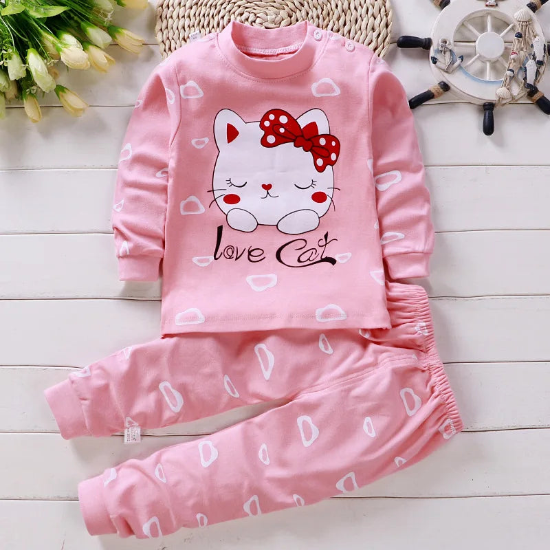 Pigiama Bambina 2 Pezzi in Cotone – Tutina Manica Lunga e Pantaloni Fantasia