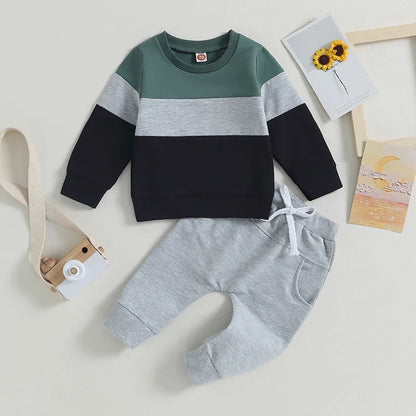 Completo Bambino 2 Pezzi – Felpa Color Block a Maniche Lunghe e Pantaloni Jogger