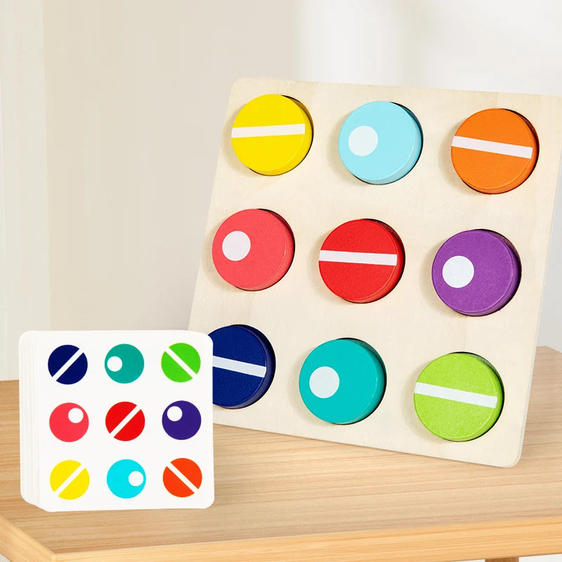 Puzzle in Legno per Bambini – Gioco di Abbinamento Colori e Simboli con Carte Modello