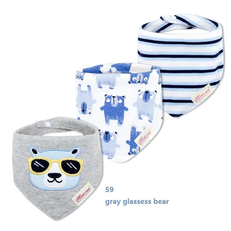 Set 3 Bavaglini Bandana Neonato in Cotone Morbido con Fantasie – Bavette Assorbenti Unisex per Maschietto e Femminuccia 0-12 Mesi