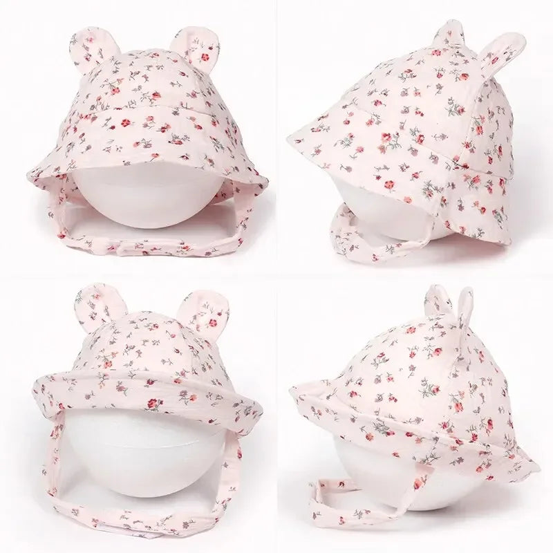 Cappello da Sole Neonato con Orecchie da Coniglietto in Cotone – Cappellino Estivo Regolabile 0-12 Mesi