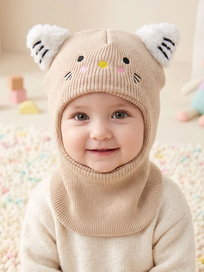 Passamontagna Invernale Bambino e Bambina in Maglia – Cappello con Scaldacollo Integrato e Orecchie da Gatto