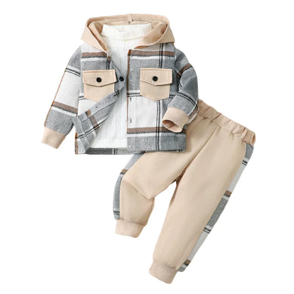 Completo Bambino 2 Pezzi Autunno Inverno – Giacca a Quadri con Cappuccio e Pantaloni Jogger