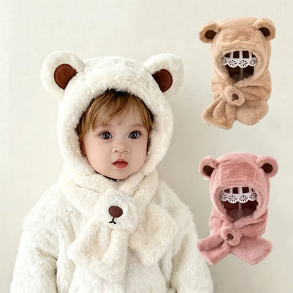 Cappuccio Sciarpa Invernale Bambino Antivento con Orecchie da Orsetto e Interno in Pile – 1-4 Anni