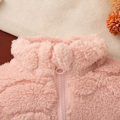 Giacca Invernale in Peluche per Neonata e Bambina – Cappotto in Pile con Zip e Cuoricini in Rilievo