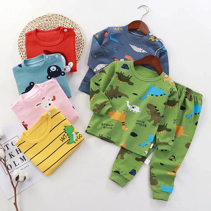 Pigiama Bambina 2 Pezzi in Cotone – Tutina Manica Lunga e Pantaloni Fantasia