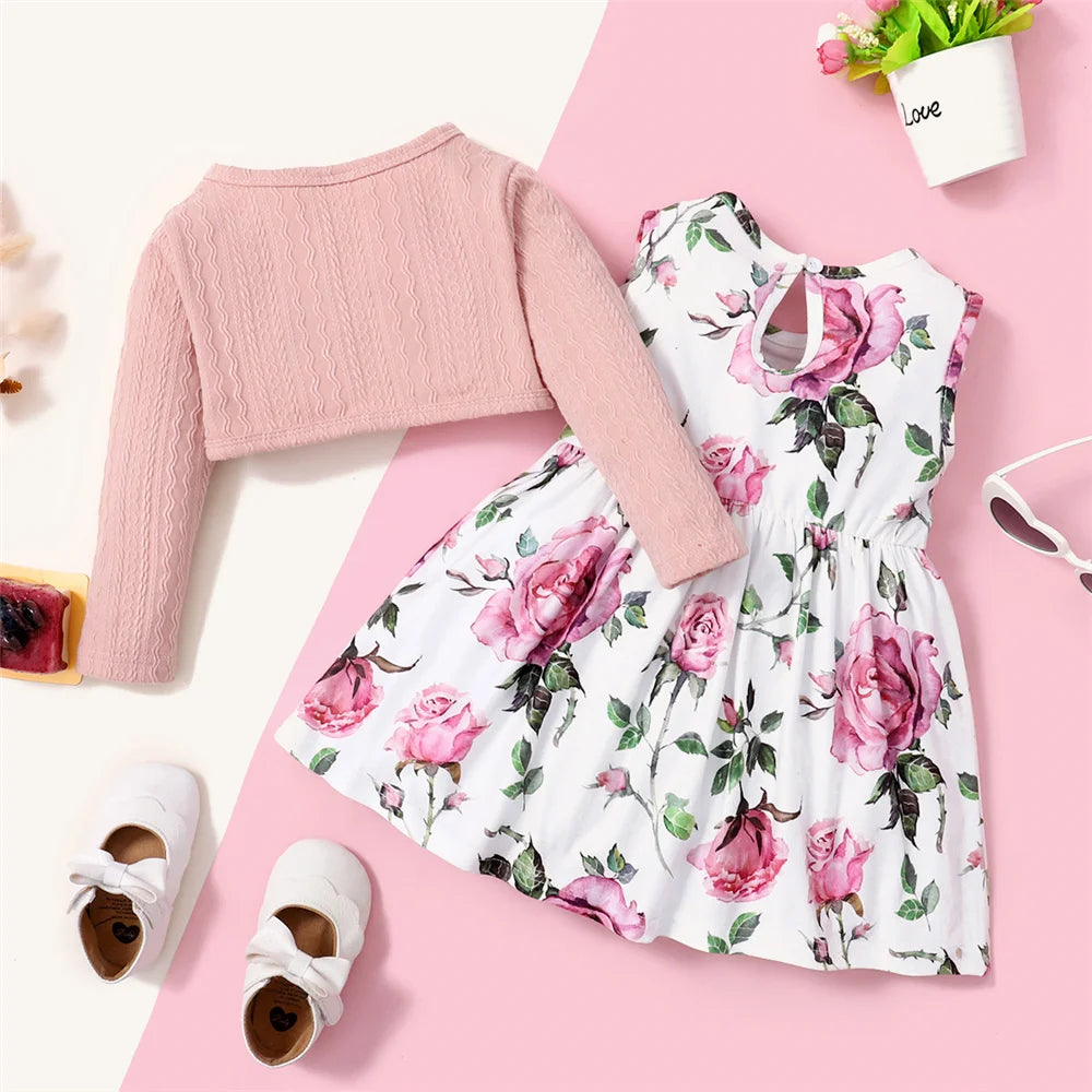 Vestito Bambina Floreale con Coprispalle Rosa – Completo 2 Pezzi 6 Mesi-3 Anni