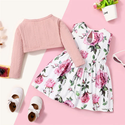 Vestito Bambina Floreale con Coprispalle Rosa – Completo 2 Pezzi 6 Mesi-3 Anni
