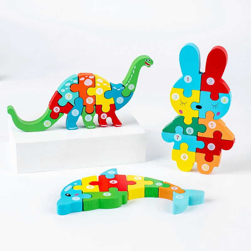 Puzzle Educativo in Legno per Bambini – Gioco a Incastro con Numeri e Animali