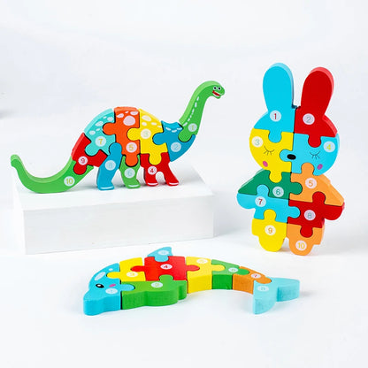 Puzzle Educativo in Legno per Bambini – Gioco a Incastro con Numeri e Animali