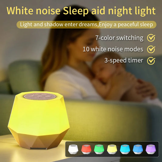 Luce Notturna LED con Rumore Bianco per Neonati – 7 Colori, 10 Suoni Rilassanti, Timer e Batteria Ricaricabile USB
