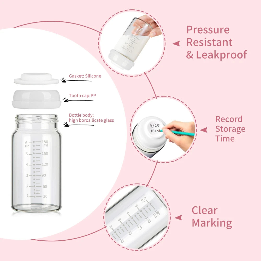 Bottiglie per Conservazione Latte Materno in Vetro 180 ml – Set da 2