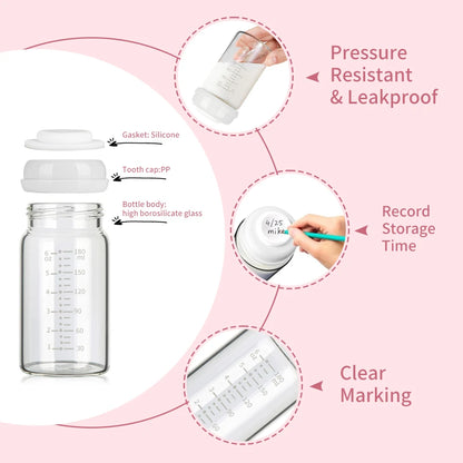 Bottiglie per Conservazione Latte Materno in Vetro 180 ml – Set da 2