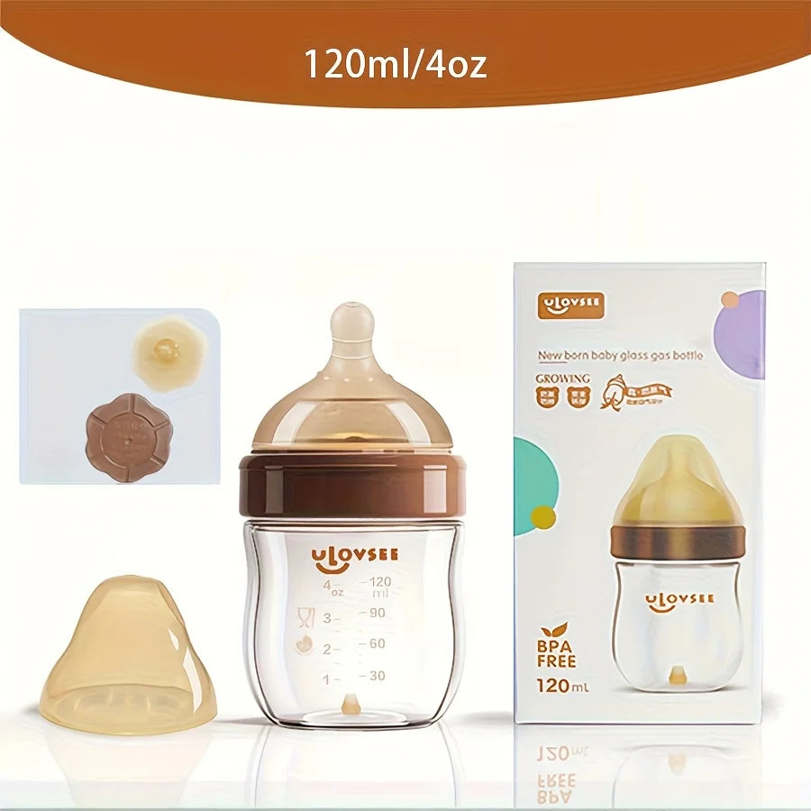 Biberon Anticolica in Vetro Borosilicato con Tettarella in Silicone BPA Free – Collo Largo 120/160/240 ml