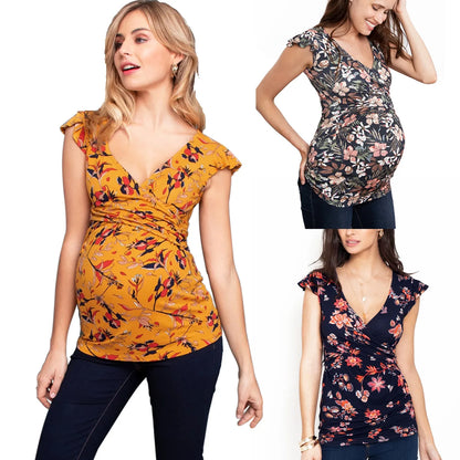 Vestito Premaman e Allattamento - Maglia con Incrocio Frontale e Fantasia Floreale
