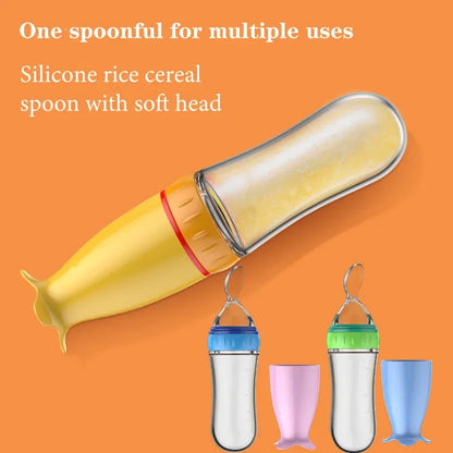 Cucchiaio Dosatore per Pappa 90 ml – Biberon Spremibile in Silicone per Svezzamento con Supporto