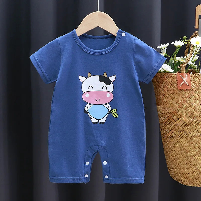 Pagliaccetto in Cotone per Neonato – Tutina a Maniche Corte con Stampe, Body Intero Unisex per Neonati