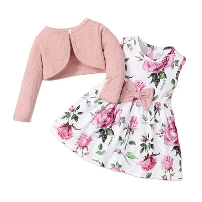 Vestito Bambina Floreale con Coprispalle Rosa – Completo 2 Pezzi 6 Mesi-3 Anni