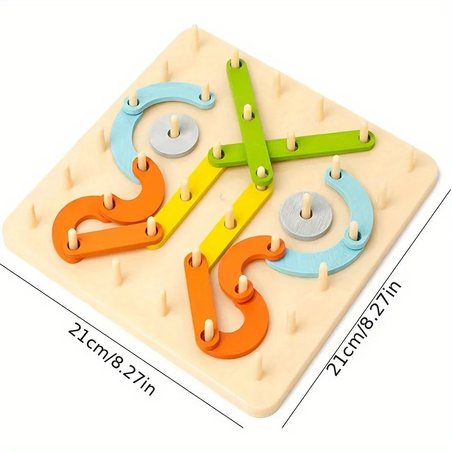 Gioco di Composizione in Legno per Bambini – Tavola con Pioli e Forme Colorate per Creare Figure e Lettere