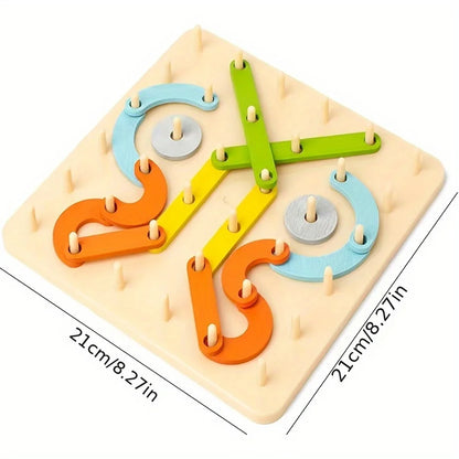 Gioco di Composizione in Legno per Bambini – Tavola con Pioli e Forme Colorate per Creare Figure e Lettere