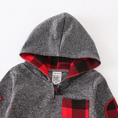 Felpa Leggera con Cappuccio Bambino 100% Cotone – Maglia a Maniche Lunghe con Dettagli a Quadri