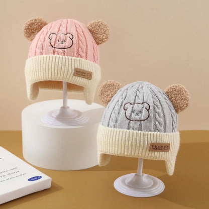 Cappello Invernale Bambino con Paraorecchie – Berretto in Maglia Foderato con Orecchie da Orsetto