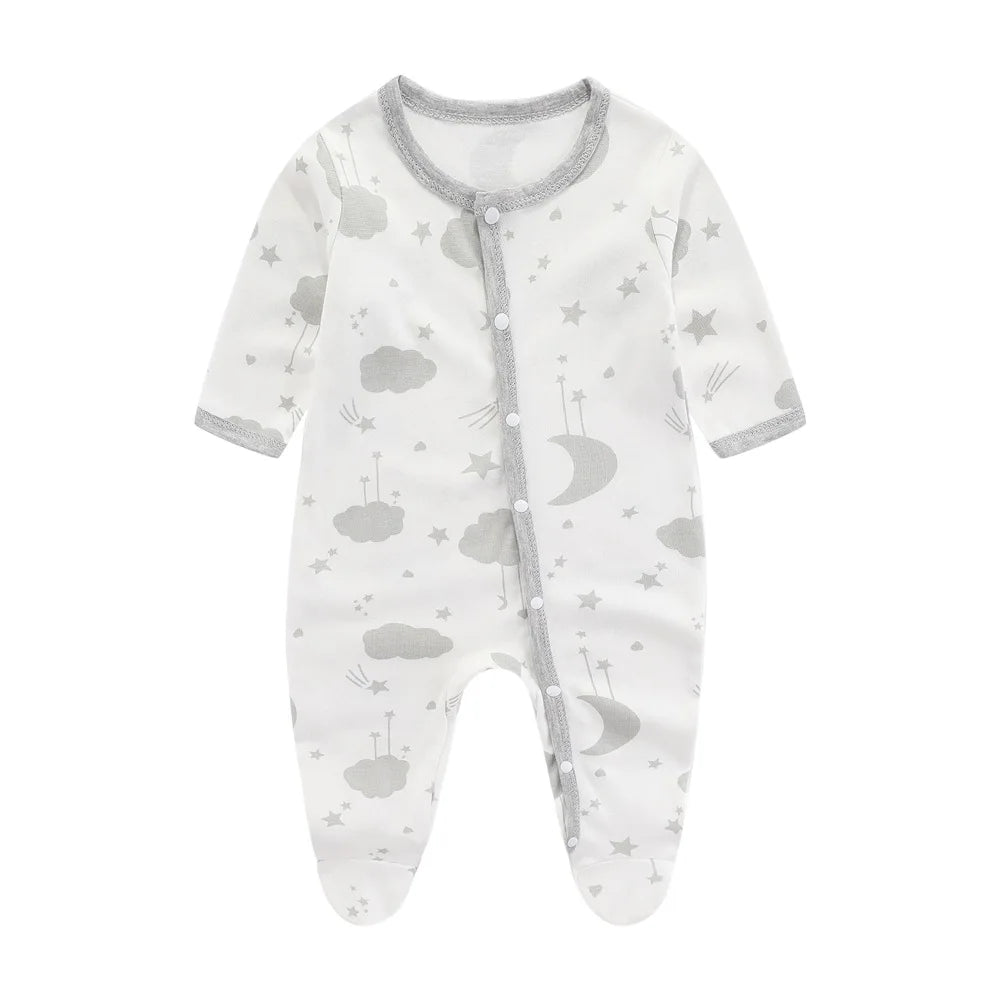 Tutina Intera Neonato 100% Cotone – Manica Lunga con Bottoni Frontali
