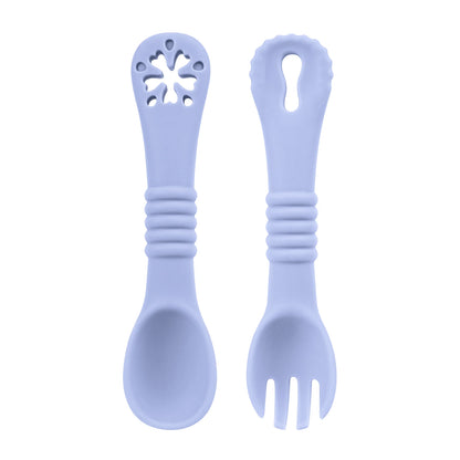 Set Posate Svezzamento in Silicone con Massaggiagengive – Cucchiaino e Forchettina Ergonomici per Bambini