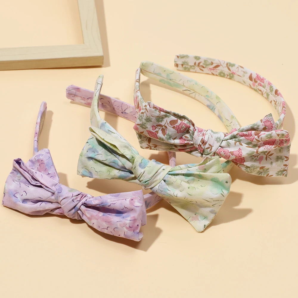 Cerchietto per Capelli Bambina con Fiocco e Fantasia Floreale Retrò