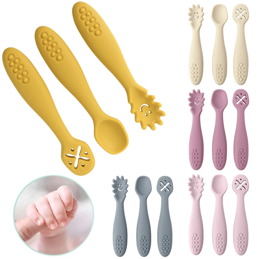 Set 3 Posatine in Silicone per Svezzamento e Autosvezzamento – Prime Posate per Neonato
