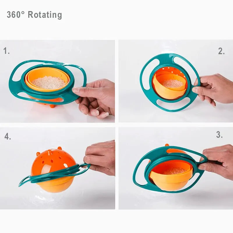 Ciotola Pappa Antirovesciamento per Bambini – Piatto Rotante a 360° con Manici e Coperchio
