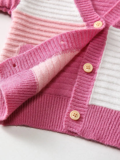 Cardigan Bambina in Maglia di Cotone con Cuori – Scollo a V e Bottoni