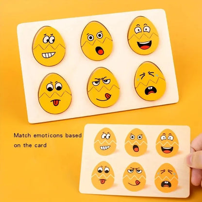 Puzzle delle Emozioni in Legno per Bambini – Gioco di Abbinamento delle Espressioni con Carte Modello