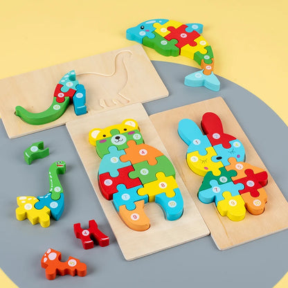 Puzzle Educativo in Legno per Bambini – Gioco a Incastro con Numeri e Animali